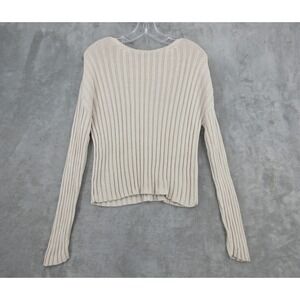 Peruvian Connection Sweater Women Size S Pima Cotton Ribbed Knit Fisherman Tan